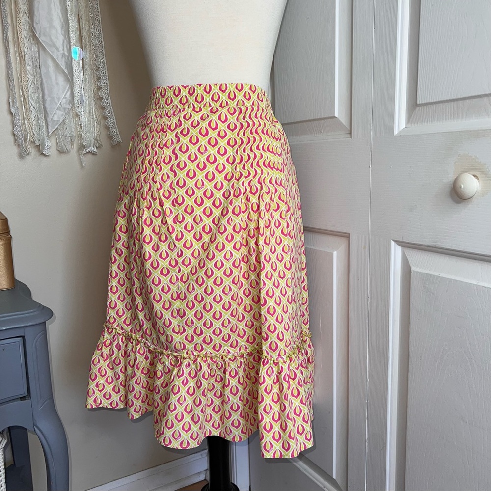 Lilly Pulitzer Peach/Green Pintuck, white lined Elastic Waist MIDI Skirt - Picture 5 of 14